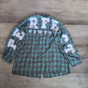 Shein Womens Flannel Shirt Button Down Long Sleeve Plaid Green L New York Print